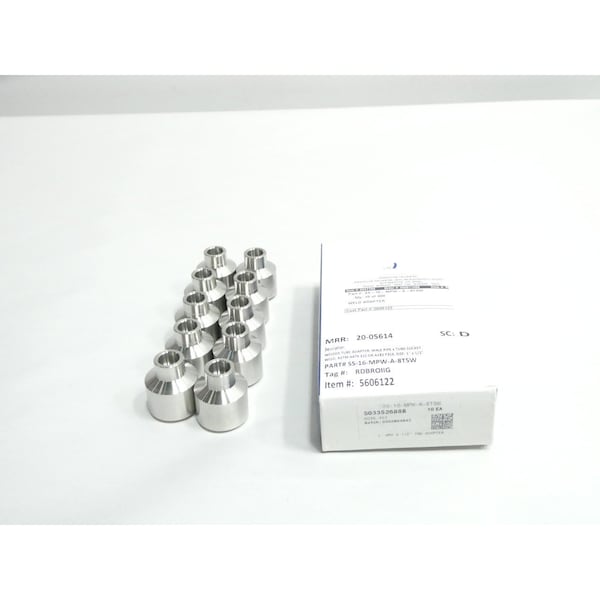 Swagelok BOX OF 10 MPW TSW 1IN 1/2IN STAINLESS PIPE ADAPTER, 10PK SS-16-MPW-A-8TSW - main